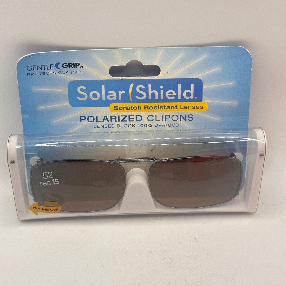 NWT Solar Shield Polarized Clip-On Sunglasses 52 REC 15 Brown Driving Lenses NIP